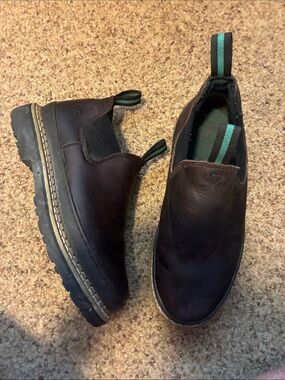 Georgia Boot Brown Leather Ankle Boots with Green Pull Tabs